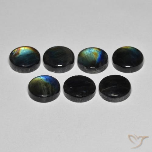12.81 ctw Multicolor Spectrolite Stones, Natural Spectrolite in Round Cabochon Shape for Sale