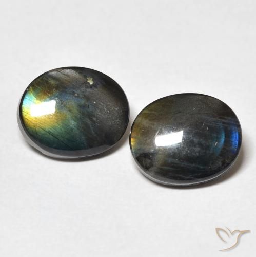 Coppia Spettrolite Ovale abbinata 10,2 x 8,2mm - Peso 4,37 ct totali / media. 2,19 ct ciascuno, pietra preziosa naturale non trattati, colore Multicolore in purezza Opaque, durezza Mohs 6 - 6,5, Photo A