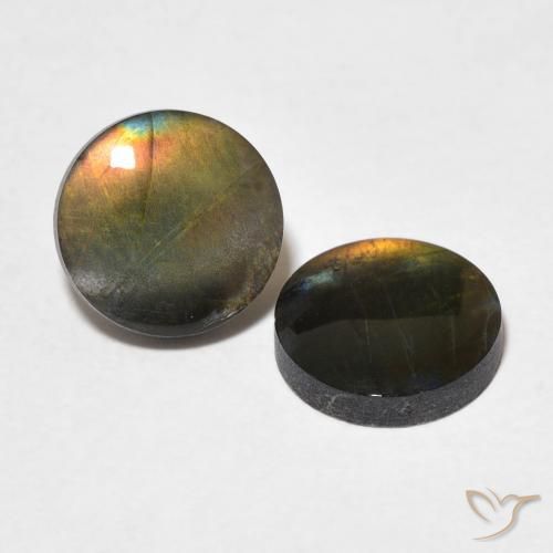 2.71 ctw Multicolor Spectrolite Stones, Natural Spectrolite in Round Cabochon Shape for Sale
