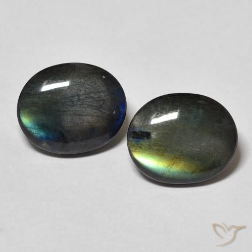 Coppia Spettrolite taglio ovale da 10,1 x 8,3mm abbinati - Peso 4,09 ct totali / media. 2,05 ct ciascuno, colore Multicolore in purezza Opaque, pietra preziosa naturale non trattati, durezza Mohs 6 - 6,5, Photo A