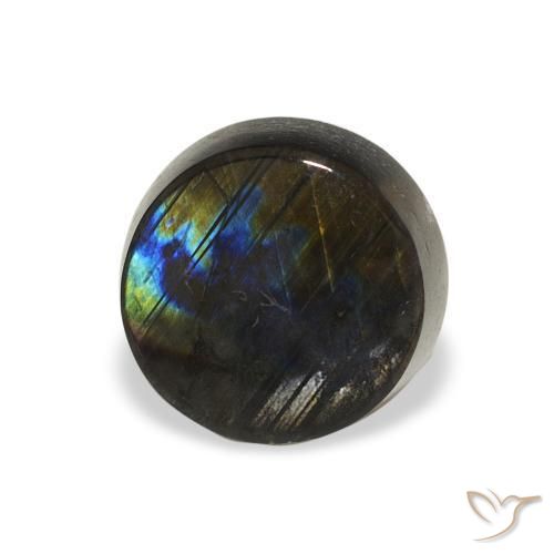 1.46 ct Multicolor Spectrolite Stone, Natural Spectrolite in Round Cabochon Shape for Sale
