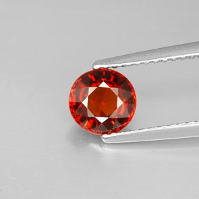 1.38 ct Red Spessartite Garnet Gemstone, Spessartite Garnet Gem in Round Facet Shape for Sale.