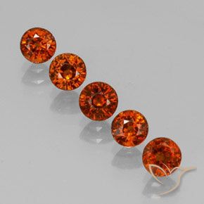 Lot de 5pcs Grenat Spessartites Orange du Mozambique - Poids total 3,01 ct / moyenne 0,6 ct chacune, taille 4,6mm, couleur : Orange foncé, dureté de Mohs 6.5 à 7.5 convient aux bijoux de tous les jours, pierre de sagesse, Photo A