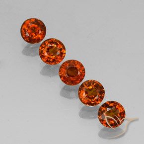 Lot de 5pc Grenat Spessartites Orange rougeâtre Tour du Mozambique - Poids total 2,41 ct / moy. 0,48 ct chaque, taille 4,5mm, couleur : Orange rougeâtre, dureté de Mohs 6.5 à 7.5 convient aux bijoux de tous les jours, pierre de sagesse, Photo A