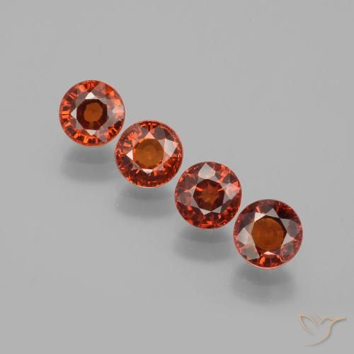Lot de 4pcs Grenat Spessartites Orange du Mozambique - Poids total 2,93 ct / moyenne 0,73 ct chacune, taille 4,9mm, couleur : Orange rougeâtre, dureté de Mohs 6.5 à 7.5 convient aux bijoux de tous les jours, pierre de sagesse, Photo A