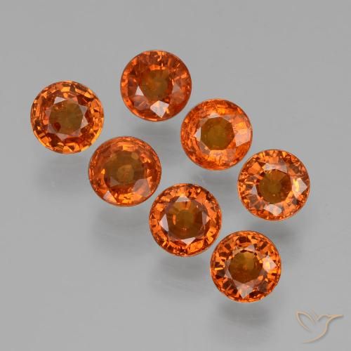 7 Stück runder oranger Spessartin-Granat Set aus Mosambik - Gewicht 2,71 ct total / Durchschn. je 0,39 ct, Größe 4,2mm, Farbe: Feuerorange, Mohs-Härte 6,5 - 7,5 Geeignet für den täglichen Gebrauch im Schmuck, Photo A