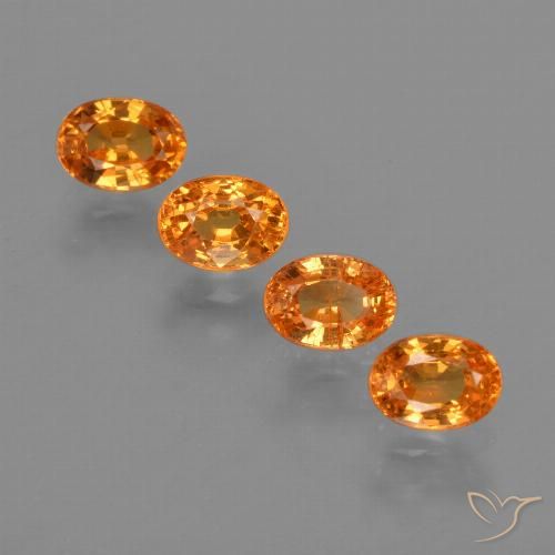 4 Stück 5,3 x 3,9mm ovaler Spessartin-Granat / Set - 2,31 ct Gesamtgewicht / Durchschn. je 0,58 ct, Farbe: Hellorange, Mohs-Härte 6,5 - 7,5 Geeignet für den täglichen Gebrauch im Schmuck, Photo A