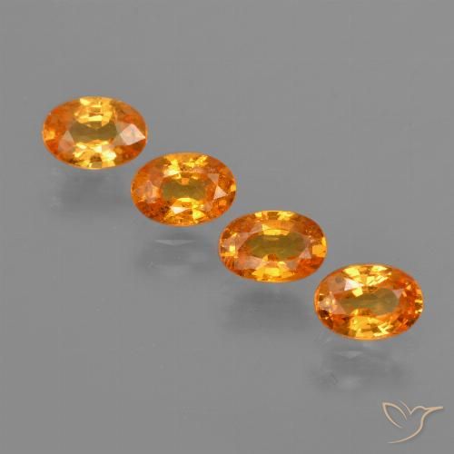 Lot de 4pcs Grenat Spessartites Orange oval facet du Mozambique - Taille 5,8 x 4mm, poids total 2,37 ct / moyenne 0,59 ct chaque, couleur : Orange vif, dureté de Mohs 6.5 à 7.5 convient aux bijoux de tous les jours, pierre de sagesse, Photo A