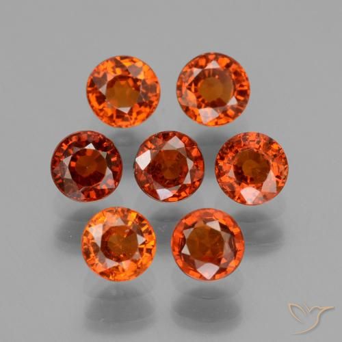 Lot de 7pcs Grenat Spessartites Tour de 4,1mm - Poids total de 3,09 ct / poids moyen de 0,44 ct chacune, couleur : Orange moyen, dureté de Mohs 6.5 à 7.5 convient aux bijoux de tous les jours, pierre de sagesse, Photo A