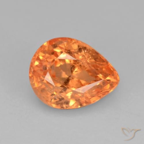 Grenat spessartite orange de 0,86 ct, taille poire de 6 x 4,7 mm du Mozambique, Photo A