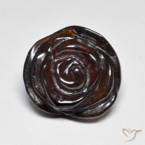 12.8x11.9 mm Flower Cut Brown Spessartite Garnet from Mozambique, Weight of 14.42ct, Natural untreated Gemstone in Translucent Clarity, 1pc Carved Rose Spessartite Garnet - Color: Pecan Brown, Mohs Hardness of 6.5 - 7.5 suitable for daily wear jewelry, Photo A
