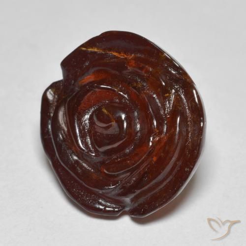 15.3x14.1 mm Carved Rose Brown Spessartite Garnet from Mozambique, Weight of 17.78ct, Natural untreated gemstone in Translucent Clarity, 1pc Spessartite Garnet - the Color is Medium-dark Brown, Mohs Hardness of 6.5 - 7.5 suitable for daily wear jewelry, Photo A