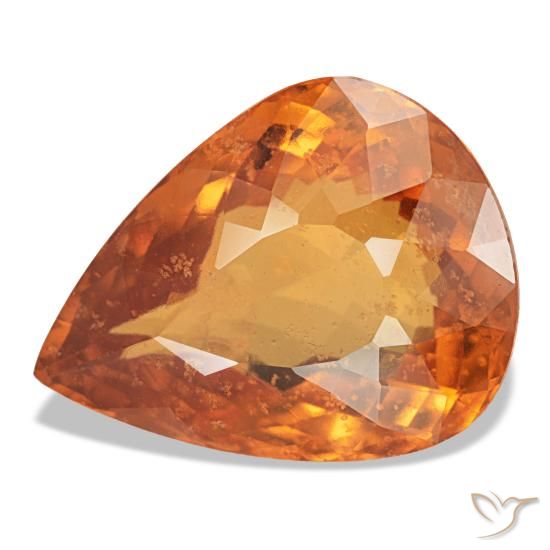 7.66 ct Orange Spessartite Garnet Gemstone, Spessartite Garnet Gem in Pear Facet Shape for Sale.