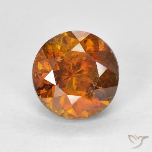 2.27 ct Orange Sphalerite, 7.3 mm Round Cut From Spain, Photo A