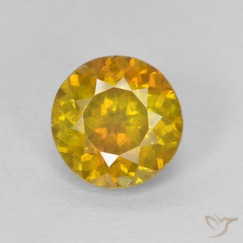 1.29 ct Golden Sphalerite Gemstone, Sphalerite Gem in Round Facet Shape for Sale.