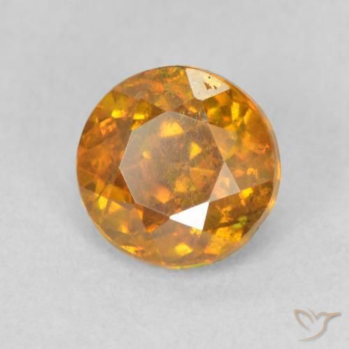 1.37 ct Orange Sphalerite Stone, Natural Sphalerite in Round Facet Shape for Sale