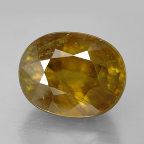 11.45 ct Yellow Sphene Gemstone, Sphene Gem in Oval Facet Shape for Sale.