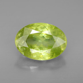 3.86 ct Green Sphene Gemstone, Sphene Gem in Oval Facet Shape for Sale.