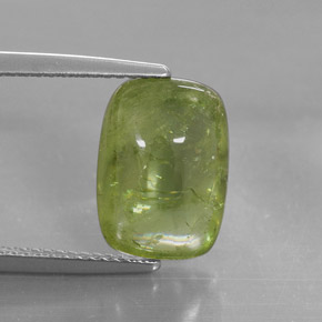 6.15 ct Green Sphene Gemstone, Sphene Gem in Cushion Cabochon Shape for Sale.