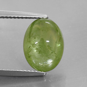 5.68 ct Green Sphene Gemstone, Sphene Gem in Oval Cabochon Shape for Sale.