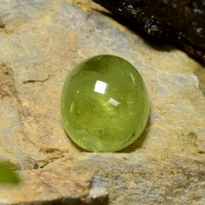 5.04 ct Green Sphene Gemstone, Sphene Gem in Oval Cabochon Shape for Sale.