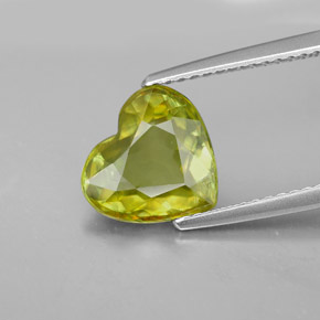 2.43 ct Green Sphene Gemstone, Sphene Gem in Heart Facet Shape for Sale.