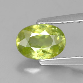 0.88 ct Green Sphene Gemstone, Sphene Gem in Oval Facet Shape for Sale.