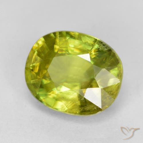 1.75 ct Green Sphene Stone, Natural Sphene in Oval Facet Shape for Sale
