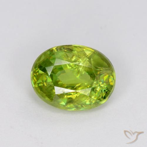 Bright Green Sphene Gem - 1.3ct Oval Facet (ID: 510639)