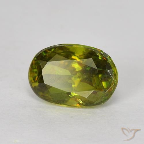 0.73 ct Green Sphene Stone, Natural Sphene in Oval Facet Shape for Sale