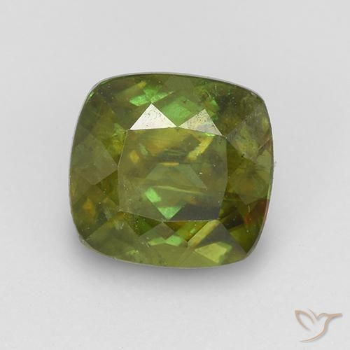 1.11 ct Green Sphene, 6 x 5.7 mm Cushion Cut From Sri Lanka, Photo A