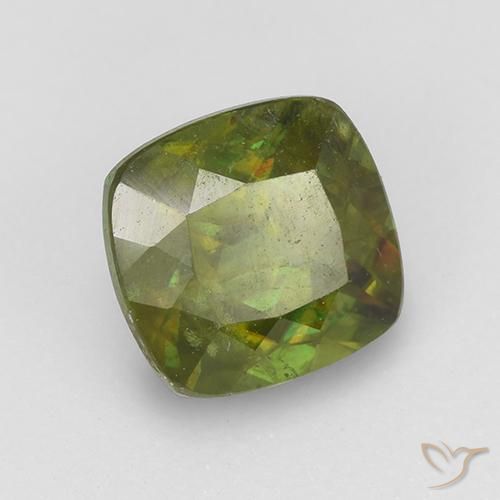 1.11 ct Green Sphene Stone, Natural Sphene in Cushion-Cut Shape for Sale