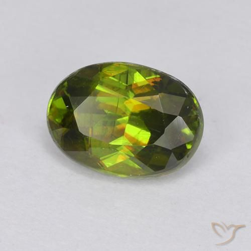 1.11 ct Green Sphene Stone, Natural Sphene in Oval Facet Shape for Sale