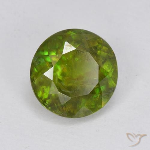 1.21 ct Green Sphene Stone, Natural Sphene in Round Facet Shape for Sale