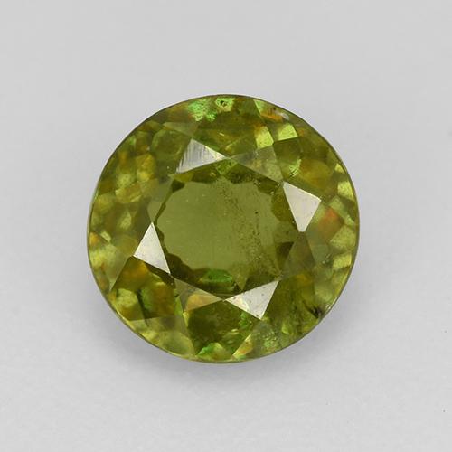 5.7mm Round Facet Green Sphene from Sri Lanka, Weight of 0.79ct, Natural untreated gemstone in VS Clarity, 1pc Sphene - the Color is Medium Green, Mohs Hardness of 5 - 5.5, Photo A