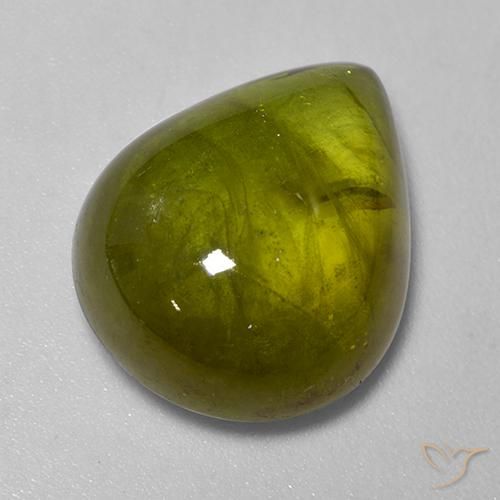 Темно-зеленый Сфен Камень - 18.9ct Груша Кабошон (ID: 521616)