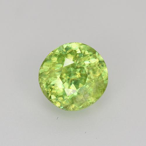 5.3mm Round Facet Green Sphene from Sri Lanka, Weight of 0.73ct, Natural untreated Gemstone in VS-SI Clarity, 1pc Sphene - Color: Light Lively Green, Mohs Hardness of 5 - 5.5, Photo A
