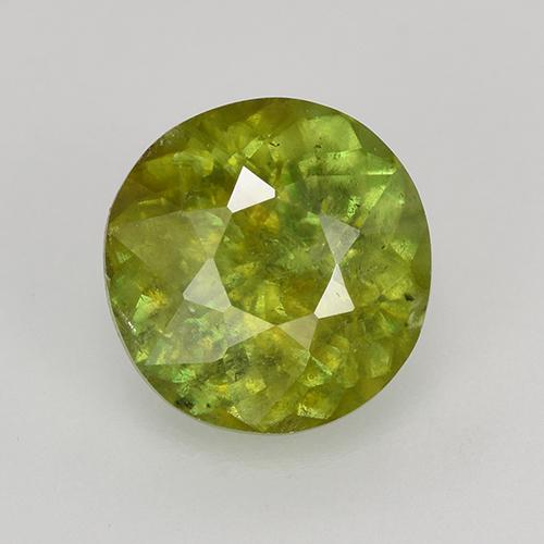 6.6mm Round Facet Green Sphene from Sri Lanka, Weight of 1.26ct, Natural untreated Gemstone in VS-SI Clarity, 1pc Sphene - Color: Medium Green, Mohs Hardness of 5 - 5.5, Photo A