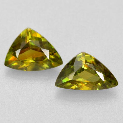 0.75 ctw Green Sphene Gemstones, Sphene Gems in Trillion Facet Shape for Sale.
