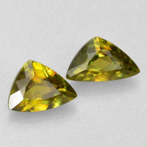 0.75 ctw Green Sphene Stones, Natural Sphene in Trillion Facet Shape for Sale