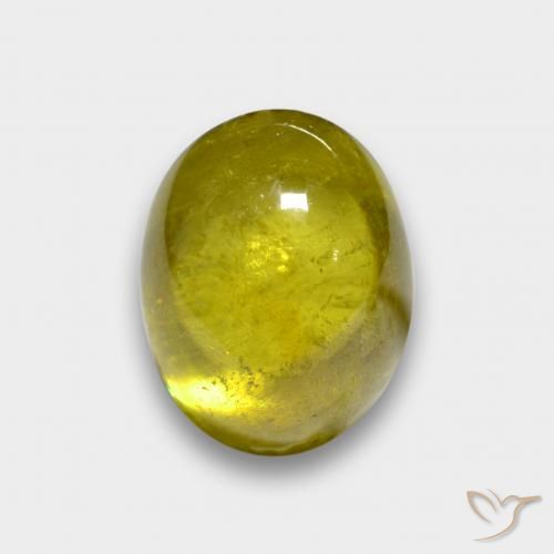 3.44 ct Yellow Sphene Stone, Natural Sphene in Oval Cabochon Shape for Sale