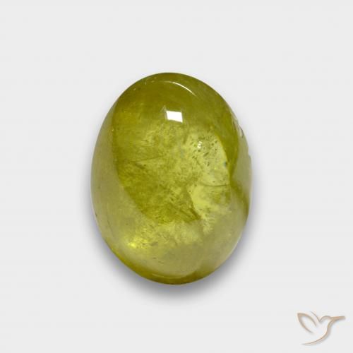 3.47 ct Yellow Sphene Stone, Natural Sphene in Oval Cabochon Shape for Sale