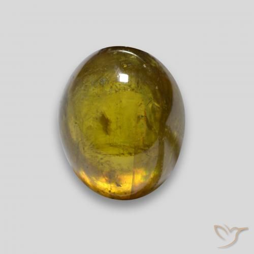 3.33 ct Golden Sphene Stone, Natural Sphene in Oval Cabochon Shape for Sale