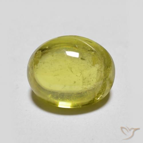 Sphène Vert oval cabochon 8,6 x 7,1mm du Sri Lanka, poids de 2,49 ct, pierre gemme naturelle Non traité de pureté Transparent, 1 pièce de sphène, couleur : Vert chaud et terreux, dureté de Mohs de 5 à 5.5, Photo A