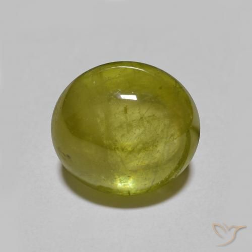 Warm Forest Green Sphene Gem - 3.9ct Oval Cabochon (ID: 590480)