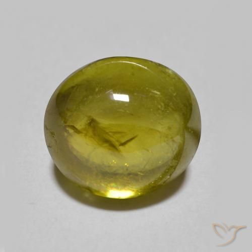 Sphène Vert oval cabochon 8,8 x 8mm du Sri Lanka, poids de 3,33 ct, pierre gemme naturelle Non traité de pureté Translucide, 1 pièce de sphène, couleur : Vert terreux, dureté de Mohs de 5 à 5.5, Photo A