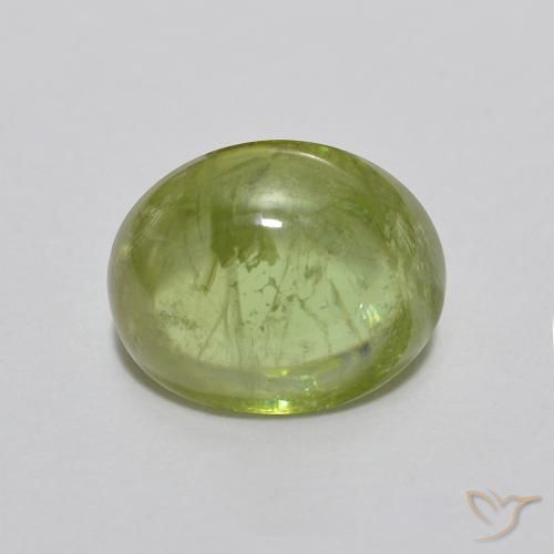 Sphène Vert Ovale 7,7 x 6,3mm du Sri Lanka, poids de 1,93 ct, pierre gemme naturelle Non traité de pureté Transparent, 1 pièce de sphène oval cabochon, couleur : Vert moyen, dureté de Mohs de 5 à 5.5, Photo A