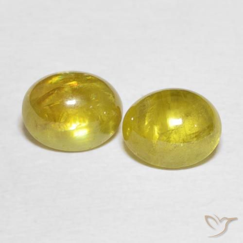 3.52 ctw Yellow Sphene Gemstones, Sphene Gems in Oval Cabochon Shape for Sale.