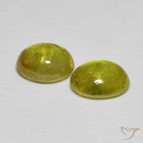 Sphene Gemstones in 7.4 x 5.9 mm Size for Sale, Sphene Stones in Warm Forest Green Color