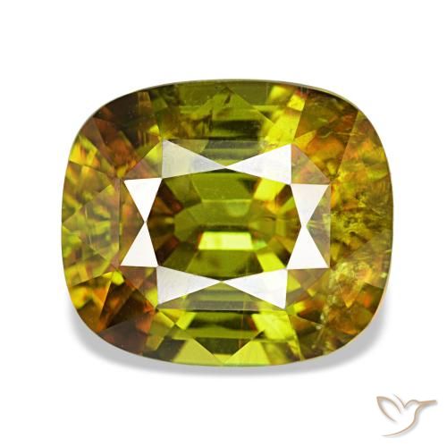 4.31 ct Green Sphene Gemstone, Sphene Gem in Cushion-Cut Shape for Sale.